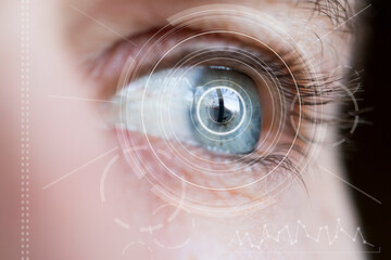 Eye monitoring and eye scan . Biometric scan of male eyes close up.