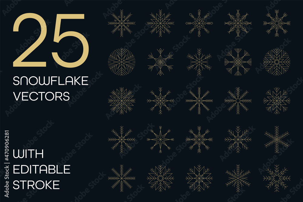 Wall mural snowflake icon vectors. set of minimalist snowflake illustrations in elegant linear style with edita