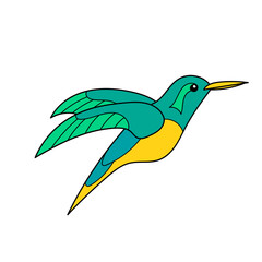 Simple cartoon icon. With Funny little hummingbird. Vector hand drawn illustration on white