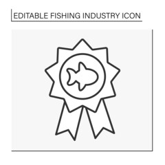 Reward line icon. Award for the best fish. Fishing industry concept. Isolated vector illustration. Editable stroke