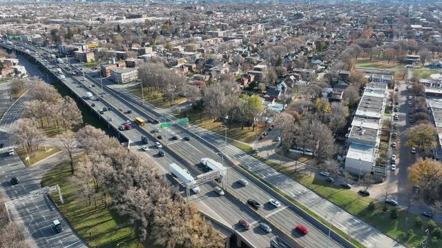  Aerial view of Montreal City highway 40 on morning rush hour
