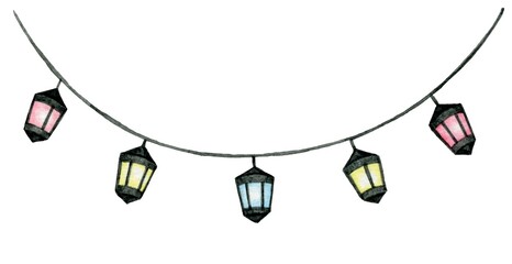 Christmas lantern garland. © alhontess