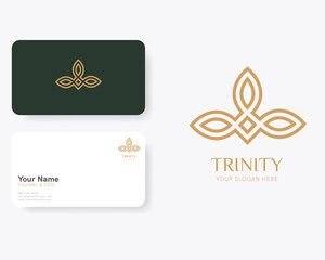Fototapeta na wymiar Luxury Trinity Leaf of Nature Logo with Business Card Template