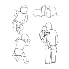 Set baby illustration in line art style
