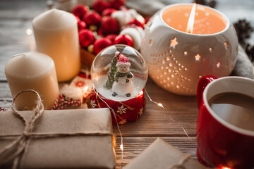 Christmas toys, candles and gifts, Christmas background