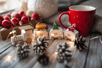 Christmas toys, candles and gifts, Christmas background