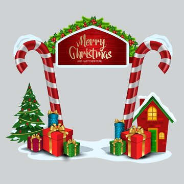 Marry Christmas Entrance Arch. Vector Illustration Design