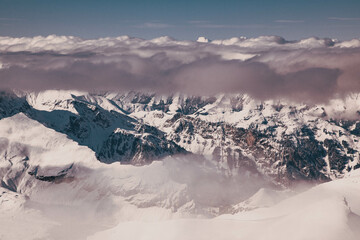 amazing snow covered peaks in the Swiss alps Jungfrau region from Schilthorn