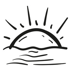 Hand drawn Sunset icon in doodle style isolated