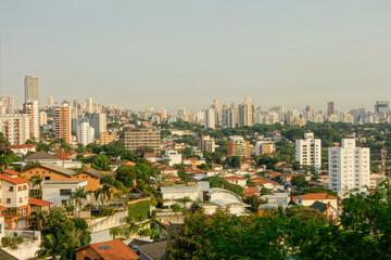 Fototapeta na wymiar Sao Paulo cityscape, panoramic aerial view. Skyscrapers of big metropolis