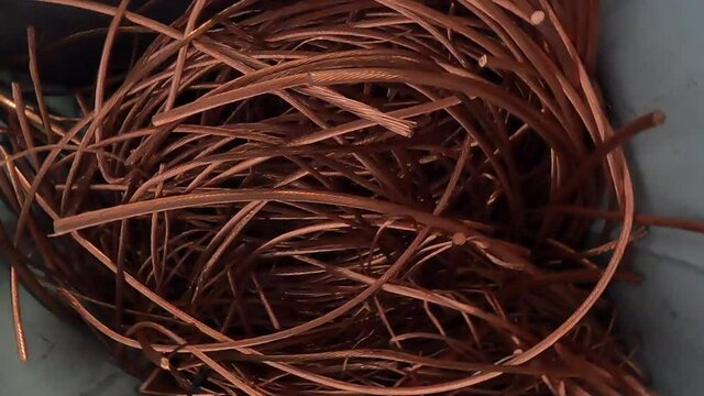 Recycled copper at a recycling center 