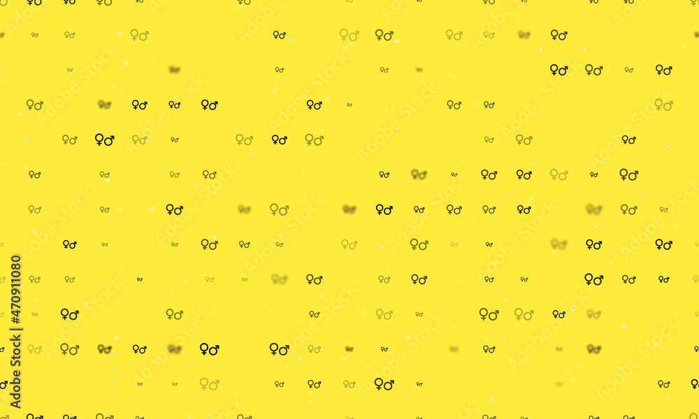 Poster seamless background pattern of evenly spaced black gender symbols of different sizes and opacity. ve