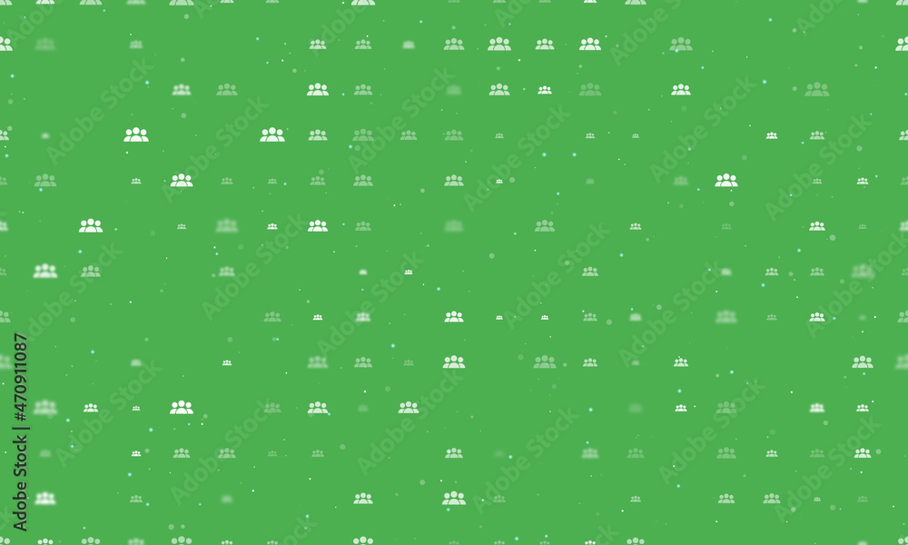 Poster seamless background pattern of evenly spaced white people symbols of different sizes and opacity. ve