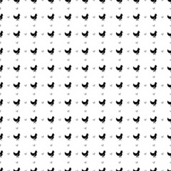Square seamless background pattern from black chicken symbols are different sizes and opacity. The pattern is evenly filled. Vector illustration on white background