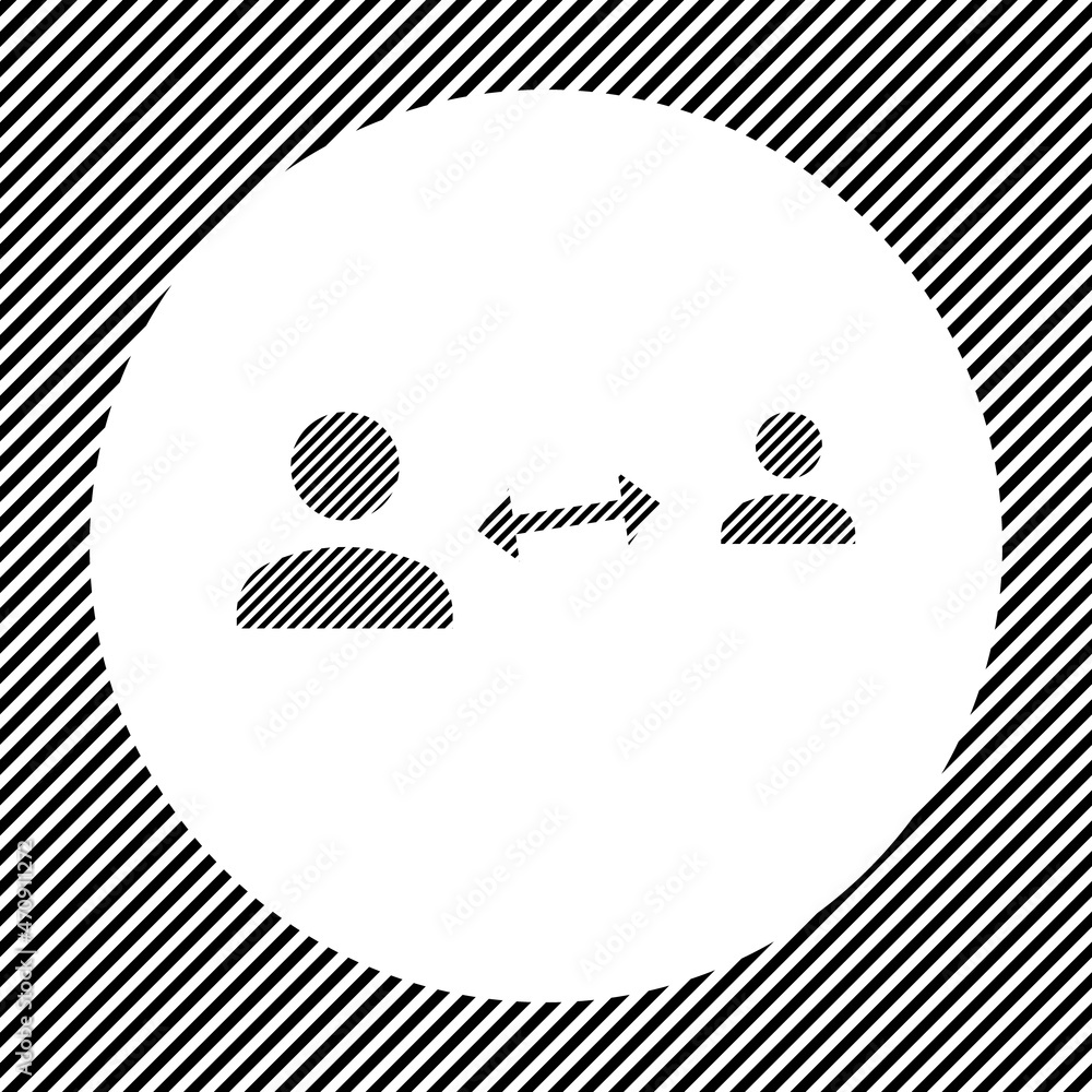 Poster a large social distance symbol in the center as a hatch of black lines on a white circle. interlaced