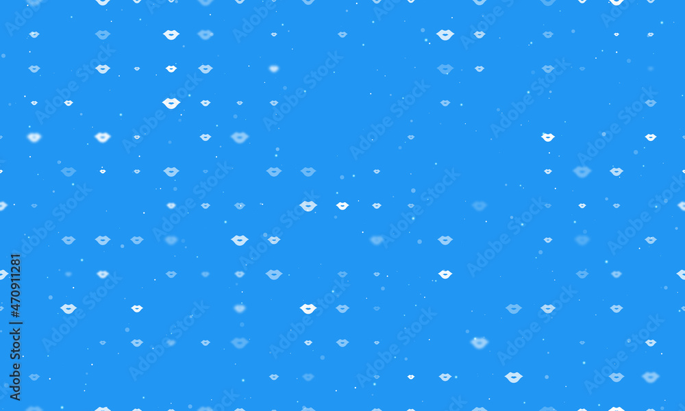 Poster seamless background pattern of evenly spaced white lips symbols of different sizes and opacity. vect