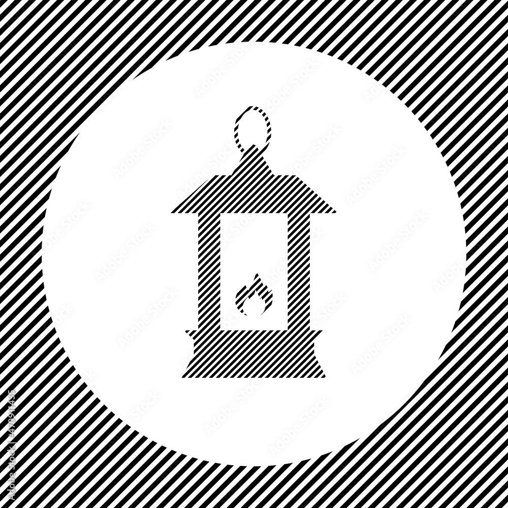 Poster a large christmas lantern in the center as a hatch of black lines on a white circle. interlaced effe