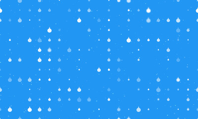 Seamless background pattern of evenly spaced white Christmas tree toys of different sizes and opacity. Vector illustration on blue background with stars