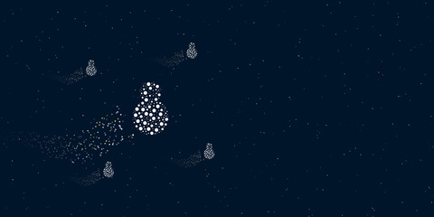 Obraz na płótnie Canvas A Christmas snowman filled with dots flies through the stars leaving a trail behind. There are four small symbols around. Vector illustration on dark blue background with stars