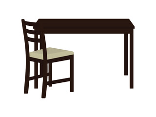 Table and chair on white background