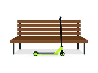 Scooter near a bench on a white background