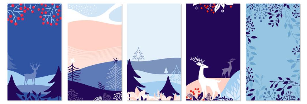 Collection of abstract background designs, winter sale, social media promotional content. Vector illustration