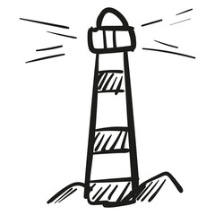 Hand drawn Lighthouse icon in doodle style isolated