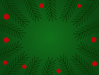 Naklejka na ściany i meble Christmas tree fir branches and berries border green card.