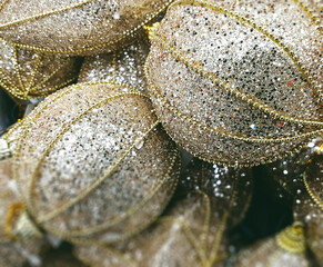 Gold Christmas Bauble. Beautiful Glitter Gold Christmas Balls Close-Up
