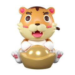 Cute Tiger and chinese Cartoon SD Model 3D render Character. 3d rendering. clipping paht