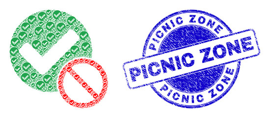 Vector not positive icon composition is created of random recursive not positive elements. Picnic Zone corroded blue round stamp seal. Recursive mosaic for not positive icon.