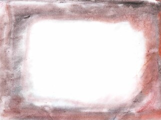 Brown and white watercolor background. Transparent lines and spots on a white paper background. Paint leaks and ombre effects. A frame with a white background inside. Abstract hand-painted image © Olirina