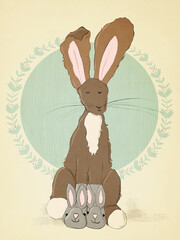 Illustration of a cute hare with botanical wreath. 