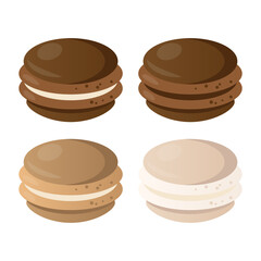 Macarons chocolate and coffee brown cookie vector concept set