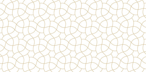 Abstract geometric pattern with crossing golden lines on white background. Seamless linear design for textile, fabric and wrapping. Stylish vector monochrome texture. Stylish mosaic.