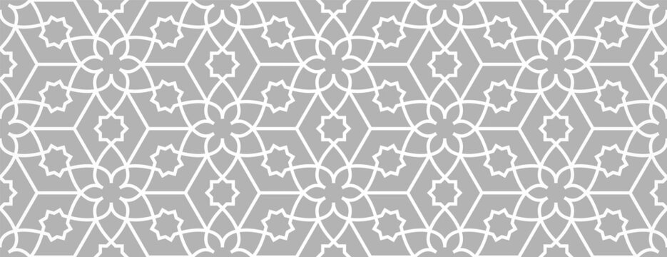 Pattern with floral and geometric elements. Intersecting curved and straight bold stripes forming abstract floral ornament. Vector background for design. Seamless Decorative lattice for louver.