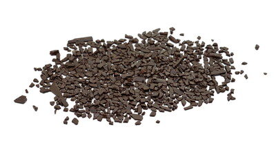 Chocolate sprinkles isolated on white background. Grated chocolate isolated on white background.