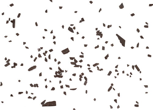 Chocolate sprinkles isolated on white background. Grated chocolate isolated on white background.
