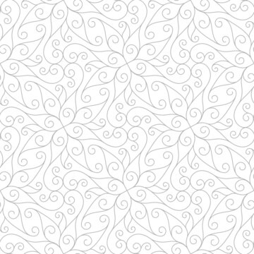 Seamless linear pattern with thin curl lines scrolls and stylized leaves. Monochrome abstract floral background. Decorative lattice. Stylish swatch for textile, fabric and wrapping.