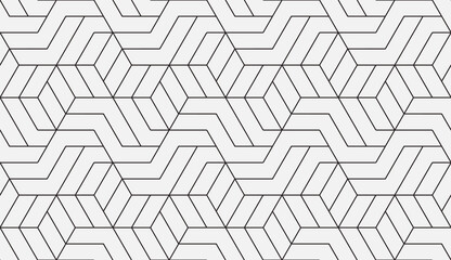 Pattern with thin straight lines and geometric shapes. Seamless abstract monochrome linear texture. Vector hexagonal background. Linear graphic design for print, fabric, wrapping. Decorative lattice.