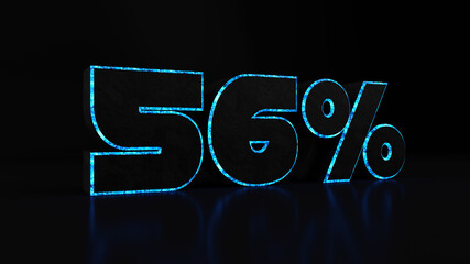 56% black stone and blue glow, 3d render illustration.