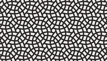 Pattern with monochrome bold arc stripes forming trendy lattice background. Seamless abstract geometric vector design for textile, fabric, louver and wrapping. Stylish vintage design for sun louver.
