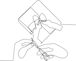 Continuous one line drawing of human hand holds paint brushes with paint can, floor painting, blank space for your text, banner, advertisement or your design minimal outline. Vector illustration