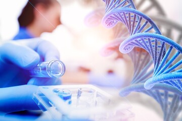 Genetic engineering concept. Genetic testing. pharmacy. Regenerative medicine in a lab. - obrazy, fototapety, plakaty