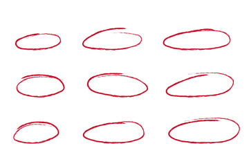 Highlight hand drawn circles set. Doodle ovals. Marker sketch. Highlighting text and important objects.  Round scribble frames. Stock vector illustration on white background.