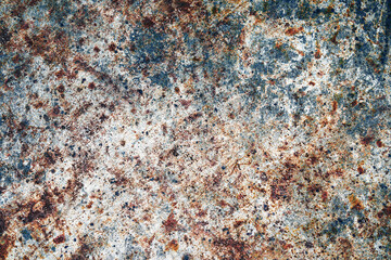 Grunge rust background. Scratched metal texture. Peeling paint background. White rusty brushed iron sheet. Cracked steel pattern. Industrial backdrop for graphic design.