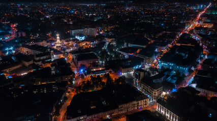 Aerial view on Ivano-Frankivsk at night