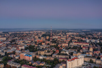 Aerial view on Ivano-Frankivsk at sunset