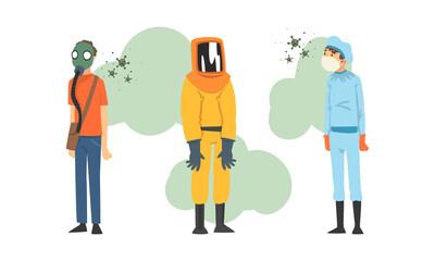 People Character Wearing Mask for Preventing Contagion of Respiratory Disease Vector Set