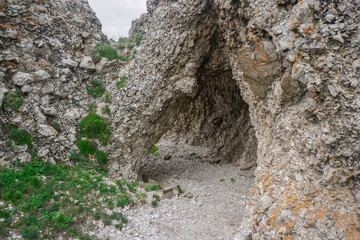 A grotto in the rocks near the Sulak canyon in Dagestan